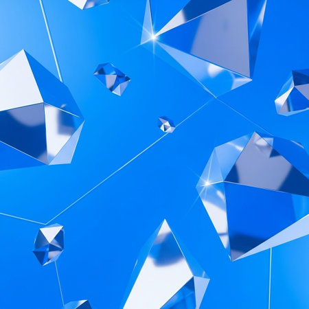 Abstract 3d rendering of polygonal shapes in blue sky backgroundの写真素材