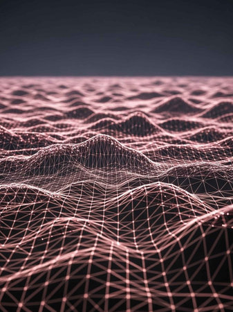 Data technology abstract futuristic illustration. Low poly shape with connecting dots and lines on dark background. 3D rendering. Big data visualization.の写真素材