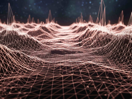 3d rendering of abstract wireframe landscape with polygonal meshの写真素材