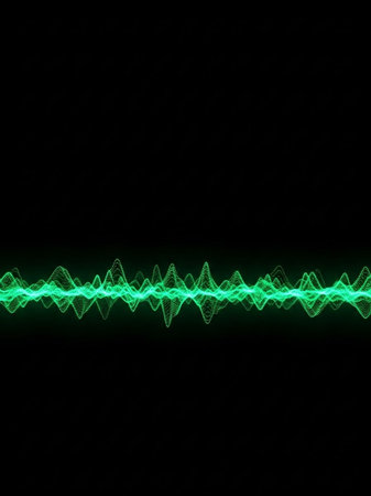 abstract background with green sound waves on a black background with space for textの写真素材