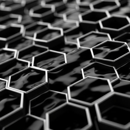 Abstract black hexagon background. 3d illustration. Black and white.の写真素材
