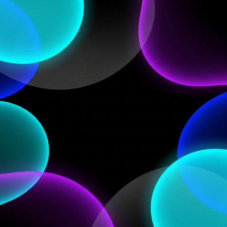 Glowing transparent bubbles in the dark. Abstract background. Vector illustration.の写真素材