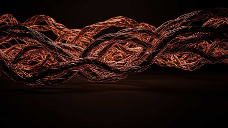 Abstract 3d rendering of wavy wire on a dark background.の写真素材