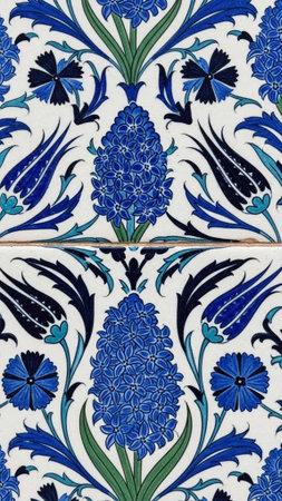 A vibrant floral pattern with blue flowers on white backgroundの写真素材