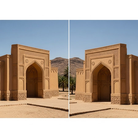 A stunning ancient architecture with intricate designs in the desert landscapeの写真素材