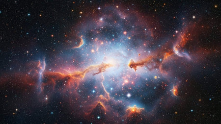 Colorful space nebula with bright stars and cosmic clouds