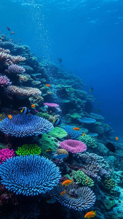 Colorful coral reef with diverse marine life