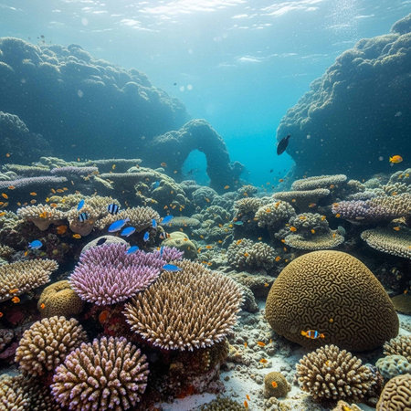 Colorful coral reef with diverse marine life