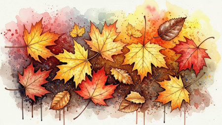 Colorful maple leaves in watercolor style