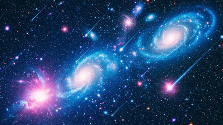 Colorful galaxies and stars in cosmic space