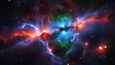 Colorful nebula with stars and cosmic clouds