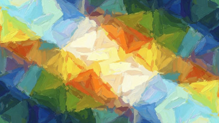 A vibrant and colorful abstract painting with geometric shapes and bold colors