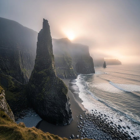 Famous cliffs at sunrise, Iceland, Europe