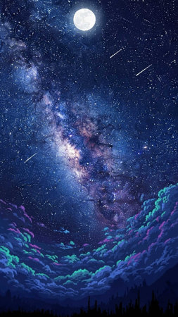 A stunning night sky with a bright moon and vibrant stars