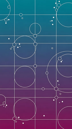 Colorful gradient background with white grid lines and circles of various sizes