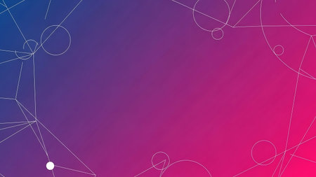 Colorful gradient background with white geometric lines, circles, and dotsの写真素材