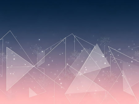 Abstract geometric mountain landscape with pink, purple, and blue gradient and white lines