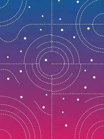 Colorful gradient background with white dotted lines, circles, and dots, abstract patternの写真素材