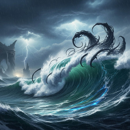 Stormy sea with stormy waves. 3D renderingの写真素材