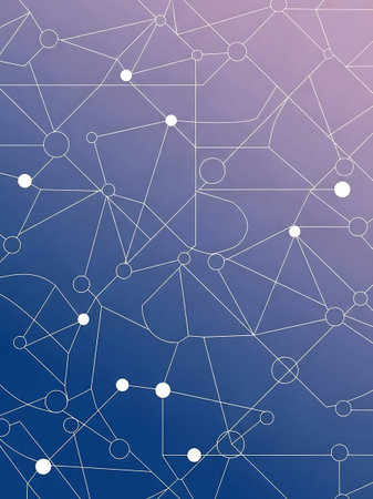 White lines and dots forming network connections on blue and purple gradient background