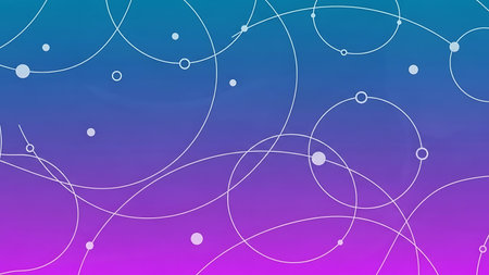 White lines and dots on a blue, purple, and pink gradient background, abstract compositionの写真素材