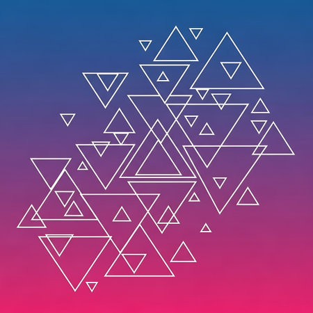 White triangles on colorful gradient background with blue, purple, and pink hues