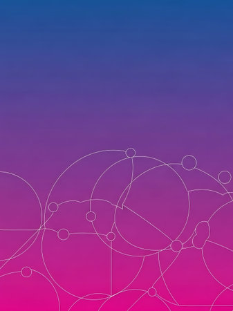 Colorful gradient background with white geometric lines and circlesの写真素材