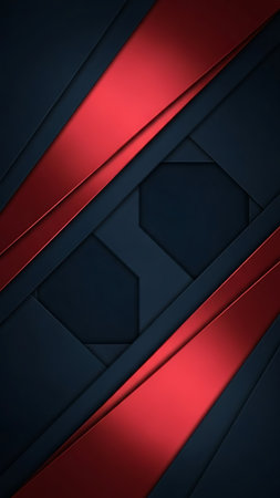 Dark background with red stripes and hexagon shapes in a geometric design