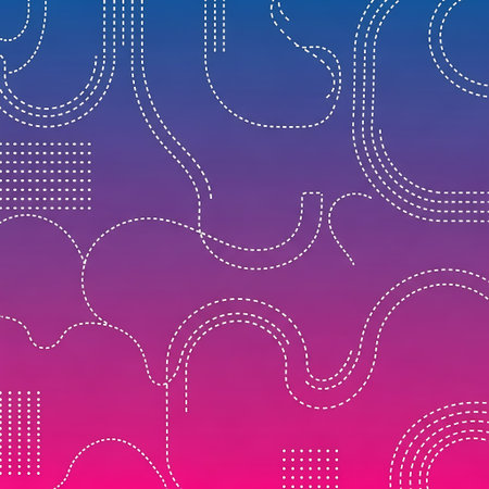 Colorful gradient background with white dotted lines and geometric shapes