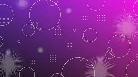Vibrant purple pink gradient with white circles, dots, and squaresの写真素材
