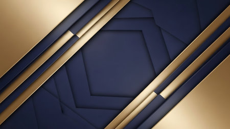 Navy blue hexagonal pattern with gold metallic accents and geometric lines