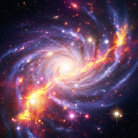 Colorful cosmic scene of a galaxy with bright stars