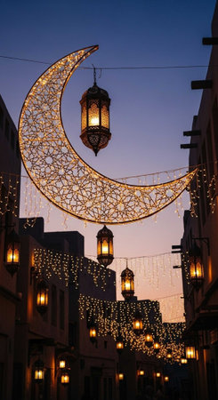 Lanterns decorating the streets of Dubai, United Arab Emirates