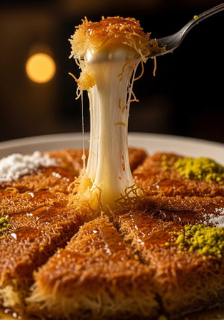 Turkish dessert baklava with pistachios on a dark background