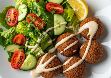 Vegetarian falafel balls with salad and mayonnaise