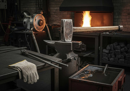 Blacksmith's forge. Workplace of a blacksmith.