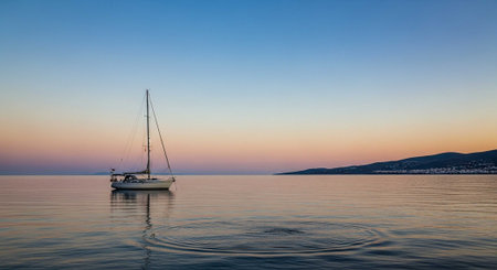 Sailing boat on the Adriatic Sea at sunset, Croatiaの写真素材