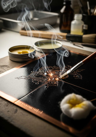 Burning incense on the table. Close upの写真素材