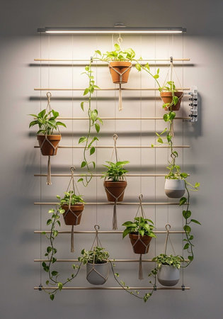 Plants in pots hanging on the wall. 3d rendering.の写真素材