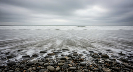 Long exposure of a stormy seascape with pebblesの写真素材