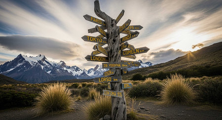 Wooden signpost with directions