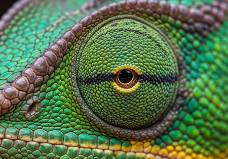 Close up of the eye of a chameleon, Thailand.の写真素材