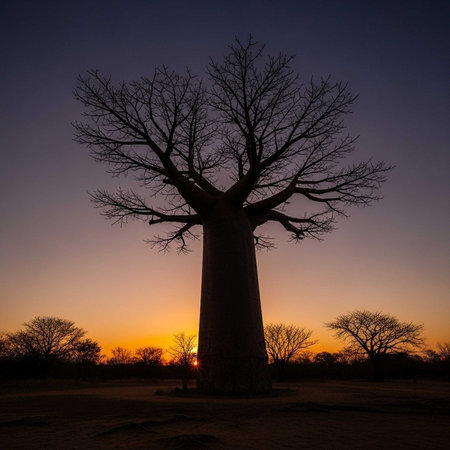 Sunset at Baobab tree in Namibia, Africa.