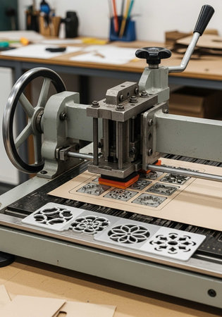 Woodworking CNC lathe machine in a carpentry workshop.の写真素材