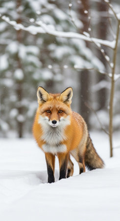 Red fox (Vulpes vulpes) in winter forest.