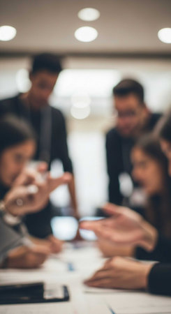 Blurred image of business people working together in office. Selective focus.の写真素材