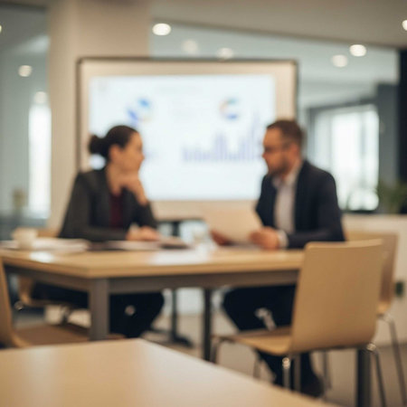 Blurred background of business people discussing during meeting in conference room.の写真素材