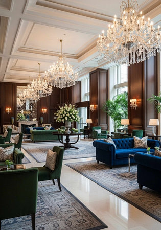 Luxury hotel lobby interior with luxury furniture and elegant decoration.の写真素材