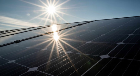 A solar panel array soaking up the sun's rays on a clear blue day