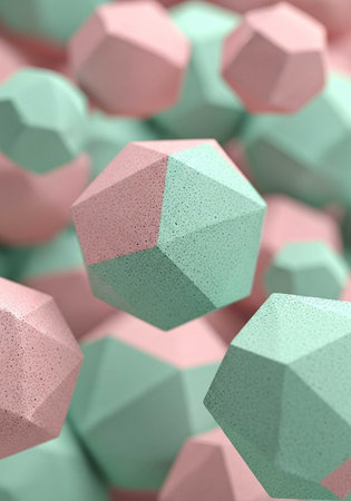A close-up view of pastel-colored geometric shapes in a vibrant and modern arrangementの写真素材